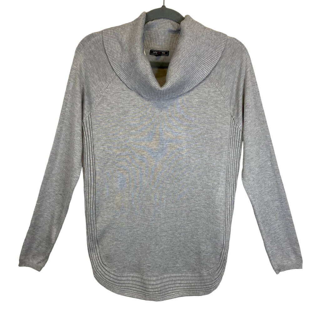 Stitch Fix Gray Cowl Neck Knit Sweater Ribbed Curved Hem Lety & Me